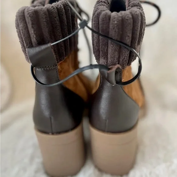 Chelsea & Violet Zaria Brown Leather Suede Lug Sole Platform Booties Sz 9M NEW - Picture 6 of 14